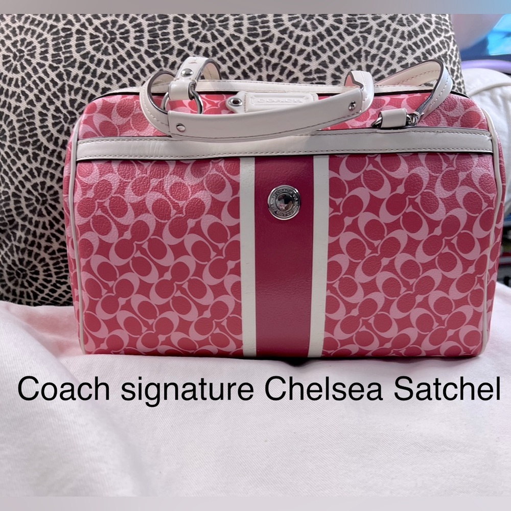 Pink Red White Satchel Coach Chelsea Handbag Rehab Purse Boston Tote Bag